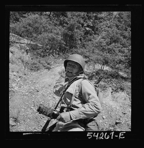 Fort Belvoir, Virginia. A soldier throwing a hand grenade