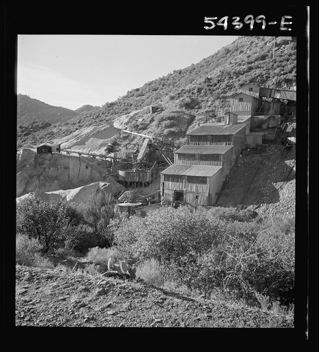 Untitled photo, possibly related to: Kingman (vicinity), Arizona. Close-up view of the plant, which produces tungsten concentrates from ore mined in the nearby Boriana mine workings