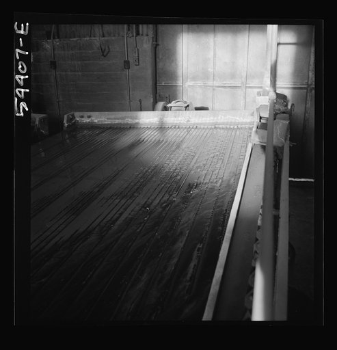 Untitled photo, possibly related to: Kingman (vicinity), Arizona. Concentrating tungsten ore on tables in a recovery plant near the Boriana mine