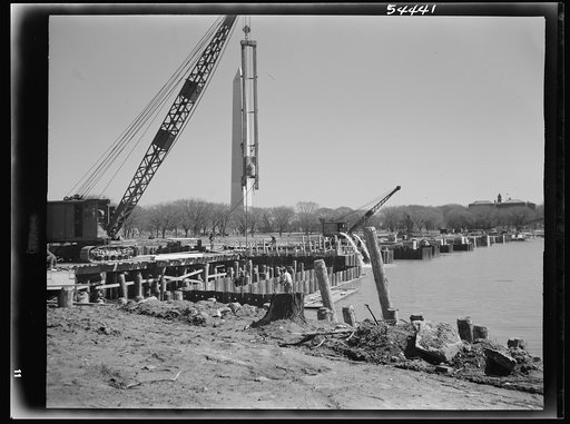 Construction of a million dollar bridge across the Tidal Basin. Archie A. Alexander, Negro, senior partner