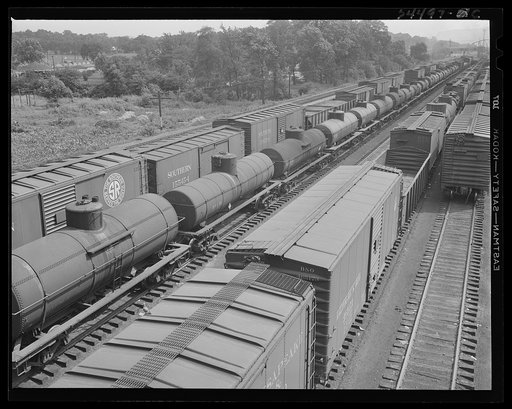Chattanooga, Tennessee. Freight cars and oil tanks in the railroad yards