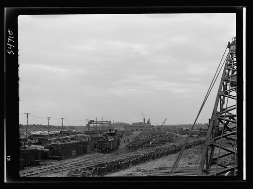 Boston and Maine railroad shops at Billerica, Massachusetts. From end of yard looking towards shop