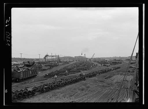 Boston and Maine railroad shops at Billerica, Massachusetts. From end of yard looking towards shop