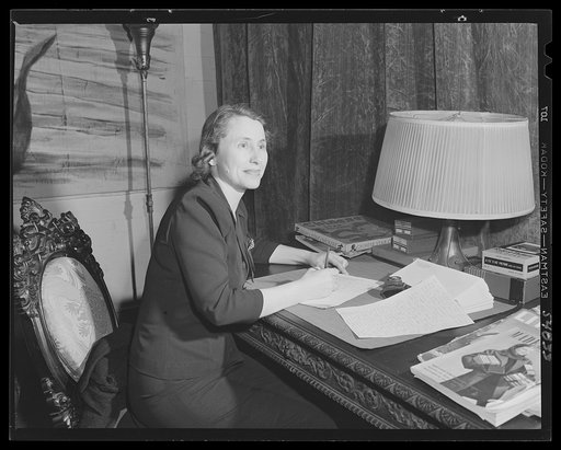 Washington, D.C. A portrait of Mrs. J.G. Frain, of Charleston, South Carolina, who is employed at the Office of Scientific Research and Development, is chairman of the Hospitality Committee of the Walsh Club for war workers, located at 1523 22nd Street, N.W.