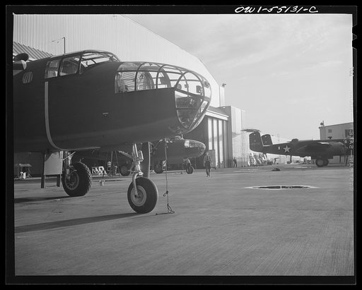 Kansas City, Kansas. B-25 bombers on the flight ramp ready for a test flight at the North American Aviation, Inc.