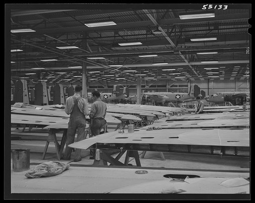 Kansas City, Kansas. An assembly line of bomber planes at the North American Aviation Inc.4 plant