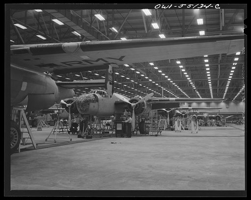 Kansas City, Kansas. The interior of a plant of North American Aviation Inc., where B-25 bombers are receiving final assemblies