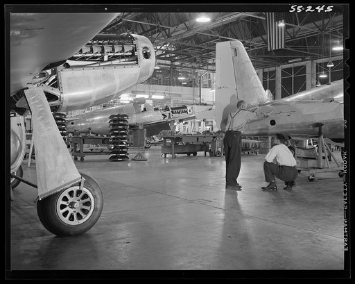 Partial view of North American Aviation's P-51 assembly line