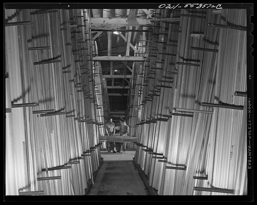 Stacks of vital raw materials in North American's receiving department await delivery to the proper departments. Aluminum tubing and rods