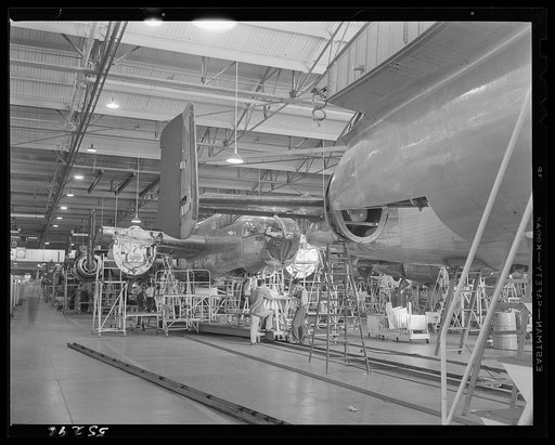 A partial view of North American Aviation's powered B-25 final assembly line