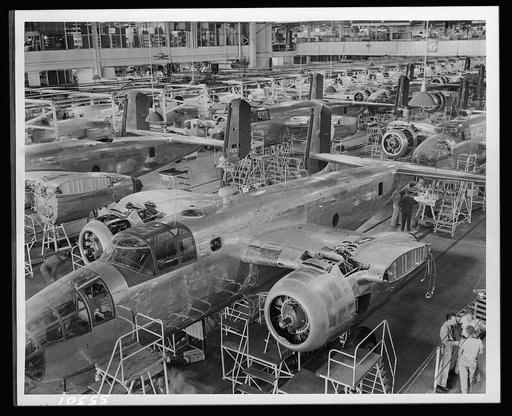 Partial view of North American Aviation's B-25 bomber final assembly line