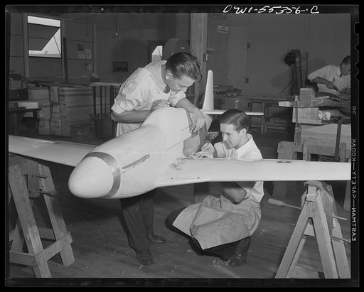 Inglewood, California. Young men making models for testing purposes at the model shop of North American Aviation, Inc.