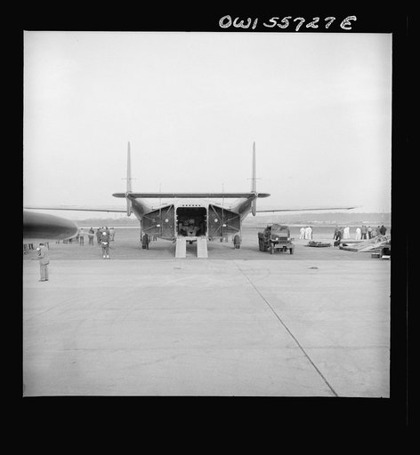 United States Army Air Forces' demonstration of new equipment, Washington, D.C. C-82 transport, designed for hauling and landing heavy military cargo on rough fields new battle points