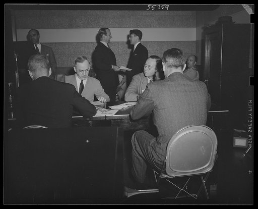 Washington, D.C. A scene at the first broadcast announcing the formation of a high school victory corps throughout the United States. The broadcast was made over station WMAL from 8:30 to 9:00 p.m.