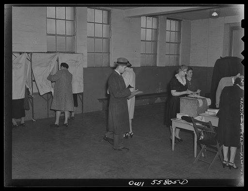 Arlington, Virginia. Voters entering "Douglas collapsible" booths at Wilson High School to cast their ballots in the national presidental election