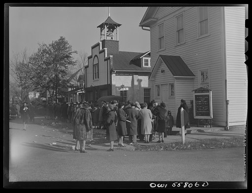 Arlington, Virginia. Citizens lined up outside the firehouse waiting to vote in the national presidental election