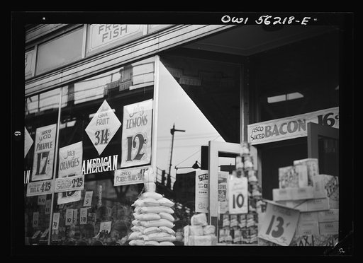 Philadelphia, Pennsylvania. Window of a chain grocery store on Market Street in West Philadelphia