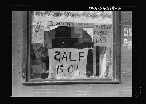Philadelphia, Pennsylvania. Window of a small store in West Philadelphia
