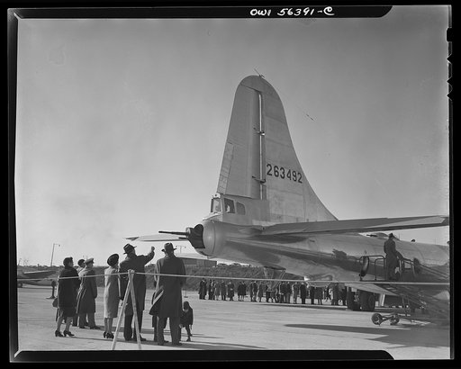 B-29 Super Fortress display at Washington National Airport. Note tail guns and gunner's compartment
