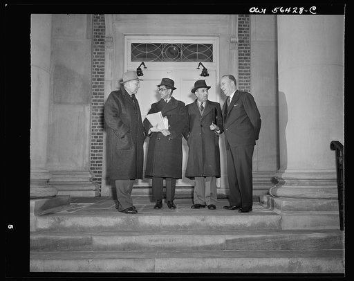 Beltsville, Maryland. Indian scientists visiting the Agricultural Research Center. Left to right: Dr. E.C. Auchter, Prof. J.N. Mukherjee, Dr. N. Ahmad, Dr. Salter