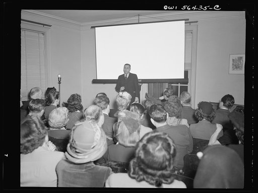 Washington, D.C. Andre Armengaud, technical advisor of the French Ministry of Production speaking to an audience at the showing of the film "A lady fights back" at United Nations Club