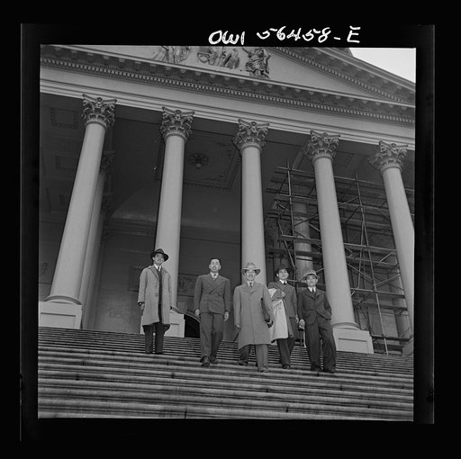 Chinese technical experts leaving national Capitol. From left: H.W. Li, C.K. Lin, W.T. Chang, and N.F. Chang
