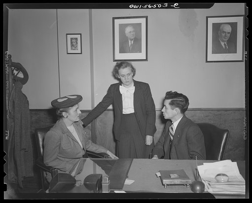Untitled negative showing (left to right) Anne Murkovich (American Federation of Hosiery Workers) and Grace E. Blackett (United Auto Workers Union)