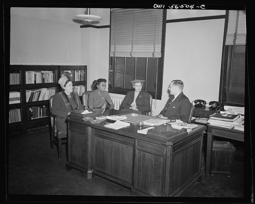 Untitled negative showing (left to right) Julia O'Connor Parker (International Brotherhood of Electrical Workers), Maida Stewart Springer (International Ladies' Garment Workers Union), and Anne Murkovich (American Federation of Hosiery Workers)