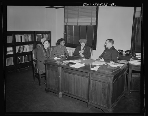 Untitled negative showing group including (left to right) Julia O'Connor Parker (International Brotherhood of Electrical Workers), Maida Stewart Springer (International Ladies' Garment Workers Union) and Anne Murkovich (American Federation of Hosiery Workers)