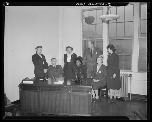 Untitled negative showing (standing left to right): Anne Murkovich (American Federation of Hosiery Workers) and Grace E. Blackett (United Auto Workers Union) and (seated left to right): Maida Stewart Springer (International Ladies' Garment Workers Union) and Julia O'Connor Parker (International Brot