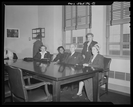 Untitled negative showing (left to right): Grace E. Blackett (United Auto Workers Union), Maida Stewart Springer (International Ladies' Garment Workers Union), Anne Murkovich (American Federation of Hosiery Workers), Julia O'Connor Parker (International Brotherhood of Electrical Workers) and Grace E