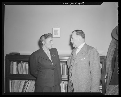 Untitled negative showing Anne Murkovich (American Federation of Hosiery Workers) with a man
