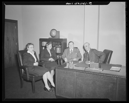 Untitled negative showing Grace E. Blackett (United Auto Workers Union) and Anne Murkovich (American Federation of Hosiery Workers) (with Philip Murray, president of the CIO
