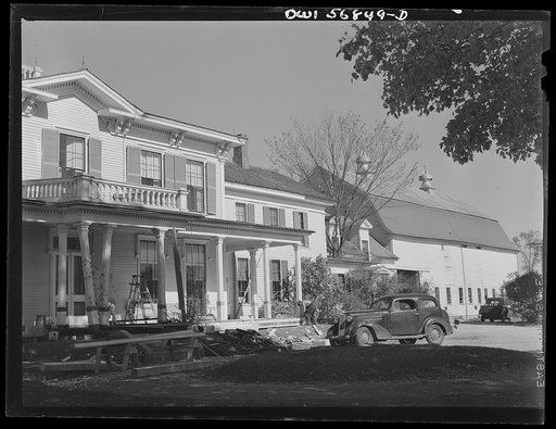 Untitled photo, possibly related to: Miscellaneous lot of photographs by Barbara Wright, e.g. University of Virginia, Franconia, New Hampshire, Maine. Repairs being made to the Washburne homestead "The Norlands," Livermore, Maine