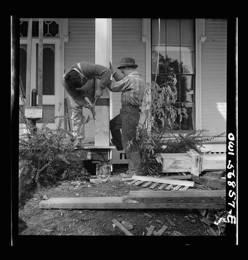 Untitled photo, possibly related to: Miscellaneous lot of photographs by Barbara Wright, e.g. University of Virginia, Franconia, New Hampshire, Maine. Repairs being made to the Washburne homestead "The Norlands," Livermore, Maine