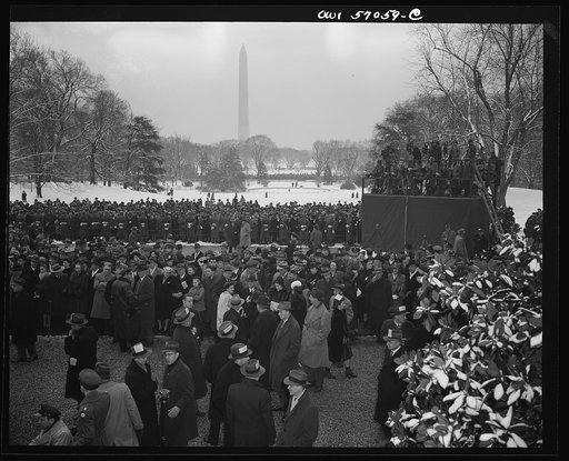 Crowds gather on the South Lawn of the  White House to hear President Roosevelt's fourth term inaugural address