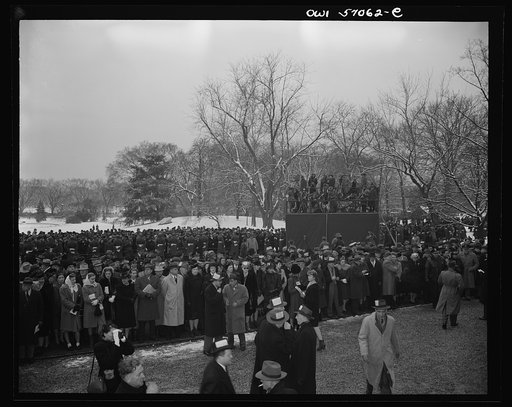 Crowds gather on the South Lawn of the  White House to hear President Roosevelt's fourth term inaugural address