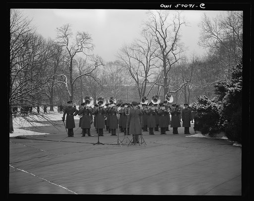 United States Marine Corp Band on the South Lawn o the White House during President Roosevelt's fourth term inaugural