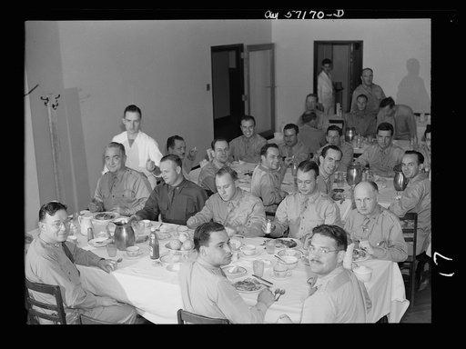 Melbourne, Australia. United States Army hospital. Officers' mess during lunch. Second from left is Colonel William C. McCally, Commanding Officer