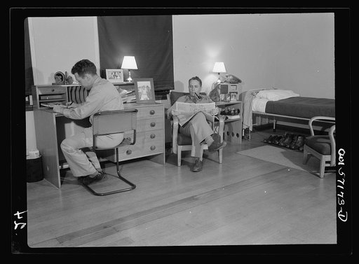 Melbourne, Australia. United States Army hospital. Scene in typical two-man officers' quarters. Left to right: Lieutenant Herbert Johnson, Cleveland, Ohio; Major Richard Wiser, Columbia, South Carolina