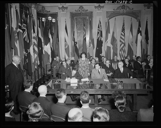 Washington, D.C. Joseph C. Grew, Undersecretary of State for the United States and foreign officials and representatives signing the declaration by United Nations and lend-lease agreements