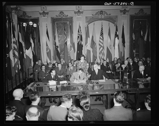 Washington, D.C. Joseph C. Grew, Undersecretary of State for the United States and foreign officials and representatives signing the declaration by United Nations and lend-lease agreements