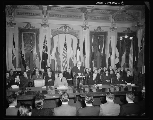Washington, D.C. Joseph C. Grew, Undersecretary of State for the United States and foreign officials and representatives signing the declaration by United Nations and lend-lease agreements