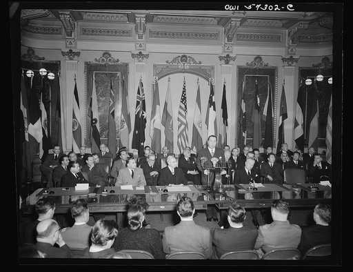 Washington, D.C. Joseph C. Grew, Undersecretary of State for the United States and foreign officials and representatives signing the declaration by United Nations and lend-lease agreements
