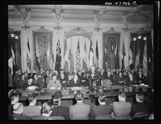 Washington, D.C. Joseph C. Grew, Undersecretary of State for the United States and foreign officials and representatives signing the declaration by United Nations and lend-lease agreements