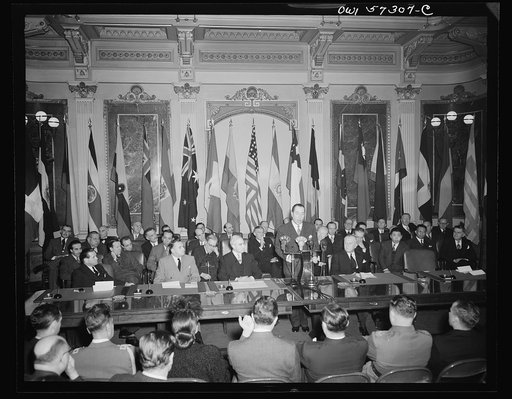 Washington, D.C. Joseph C. Grew, Undersecretary of State for the United States and foreign officials and representatives signing the declaration by United Nations and lend-lease agreements