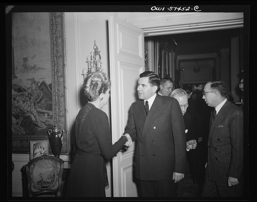 Mrs. Joseph E. Davies and Andrei A. Gromyko, Ambassador from the Union of Soviet Socialist Republics at a reception celebrating International Women's Day at the home of Joseph E. Davies, former United States Ambassador to the Union of Soviet Socialist Republics