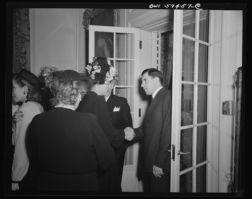 Madame Bonnet, wife of French Ambassador and Andrei Gromyko, Ambassador from the Union of Soviet Socialist Republicst a reception celebrating International Women's Day at the home of Joseph E. Davies, former United States Ambassador to the Union of Soviet Socialist Republics