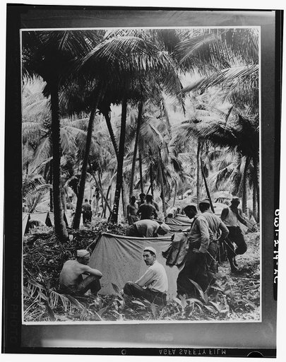 A view of a camp of U.S. troops in the Caribbean area set up in the tropical jungle