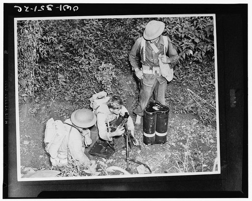 Jamaica, British West Indies. American troops stationed here set up a small trench mortar for maneuvers
